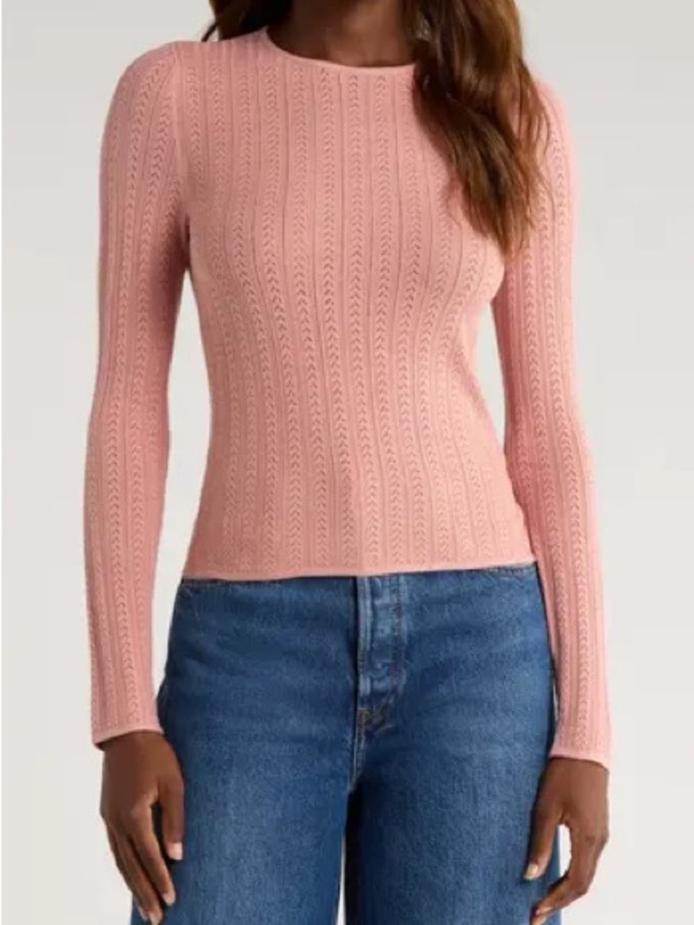 PAIGE Alis Pointelle Knit Crewneck Sweater in Blush Pink
